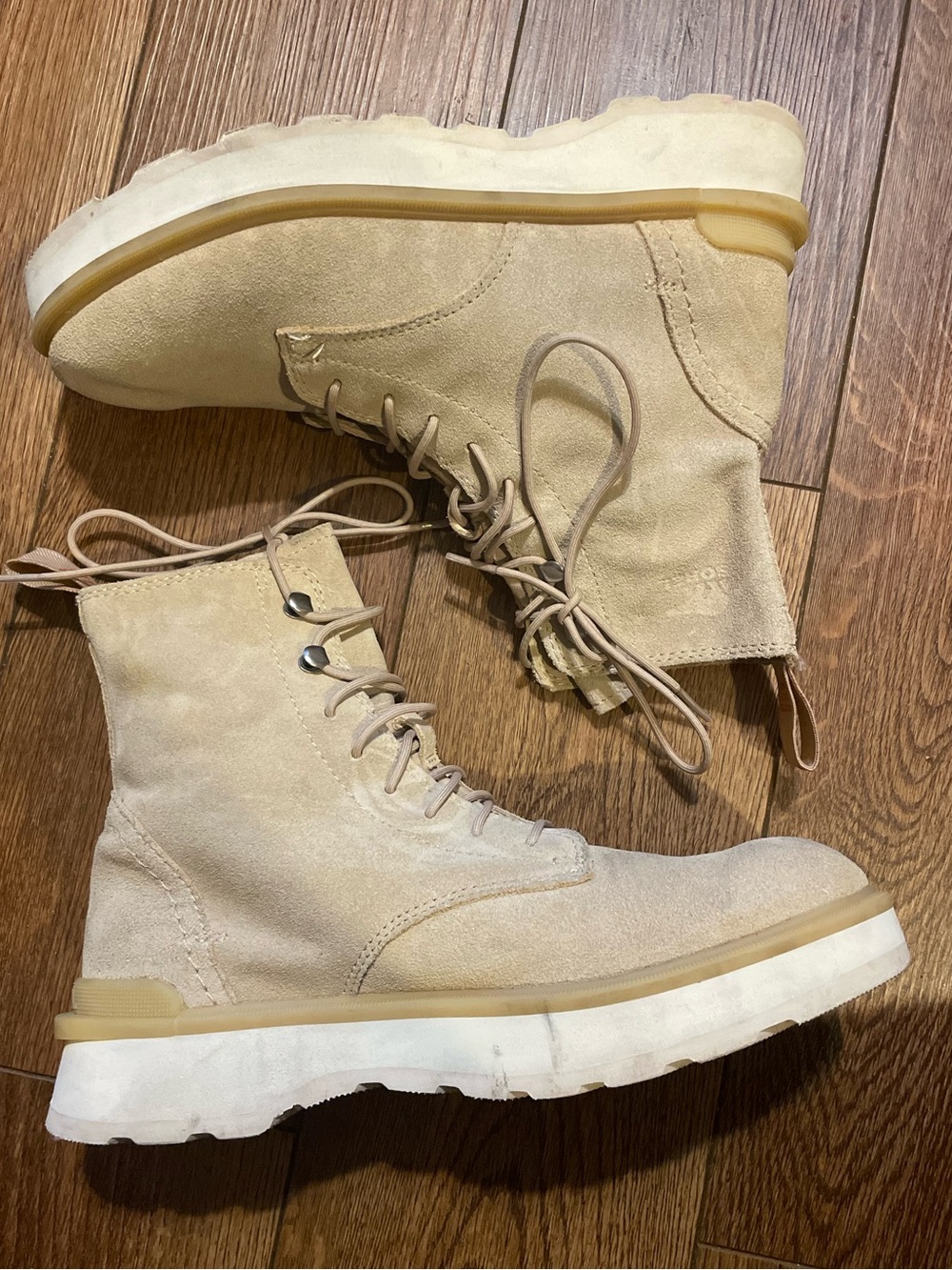 Sorel Hi-Line Lace Up Waterproof Boots Ceramic/Chalk Sz 8.5  Combat Boots